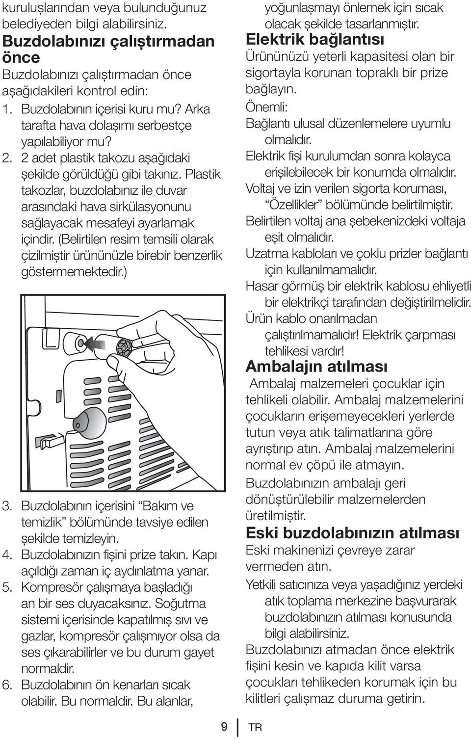 Plastik takozlar, buzdolabınız ile duvar arasındaki hava sirkülasyonunu sağlayacak mesafeyi ayarlamak içindir.