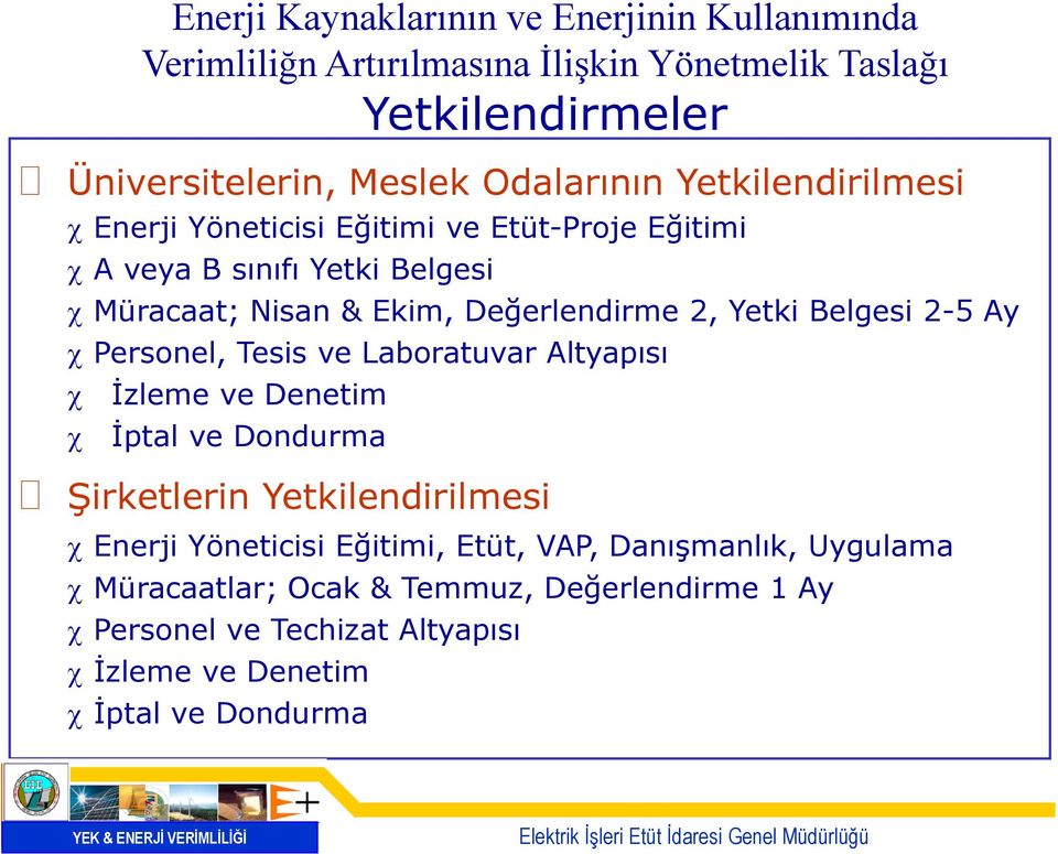 Yetki Belgesi 2-5 Ay Personel, Tesis ve Laboratuvar Altyapısı İzleme ve Denetim İptal ve Dondurma Şirketlerin Yetkilendirilmesi Enerji Yöneticisi