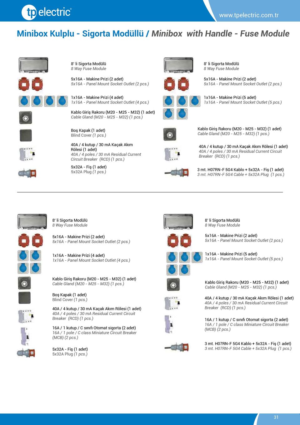 ) 1x16A - Makine Prizi (5 adet) 1x16A - Panel Mount Socket Outlet (5 pcs.