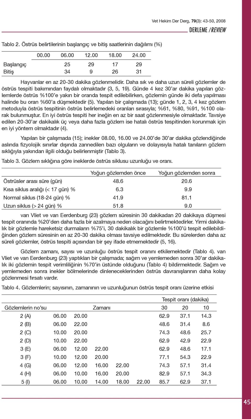 Daha sık ve daha uzun süreli gözlemler de östrüs tespiti bakımından faydalı olmaktadır (3, 5, 19).