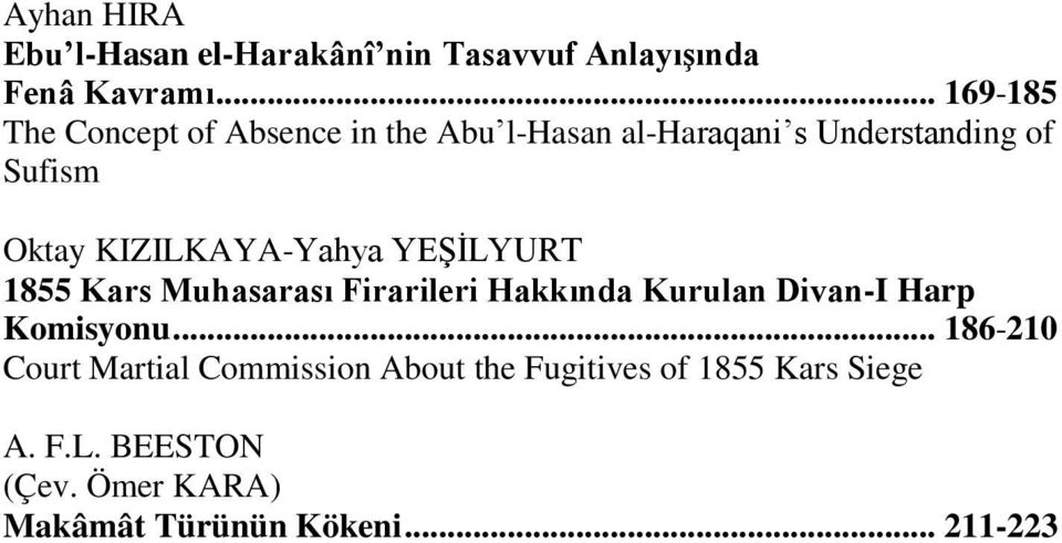KIZILKAYA-Yahya YEŞİLYURT 1855 Kars Muhasarası Firarileri Hakkında Kurulan Divan-I Harp Komisyonu.