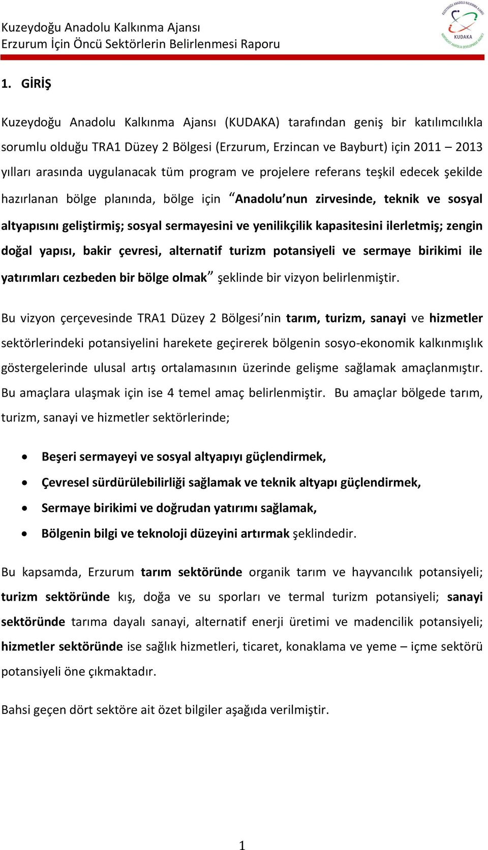 kapasitesini ilerletmiş; zengin doğal yapısı, bakir çevresi, alternatif turizm potansiyeli ve sermaye birikimi ile yatırımları cezbeden bir bölge olmak şeklinde bir vizyon belirlenmiştir.