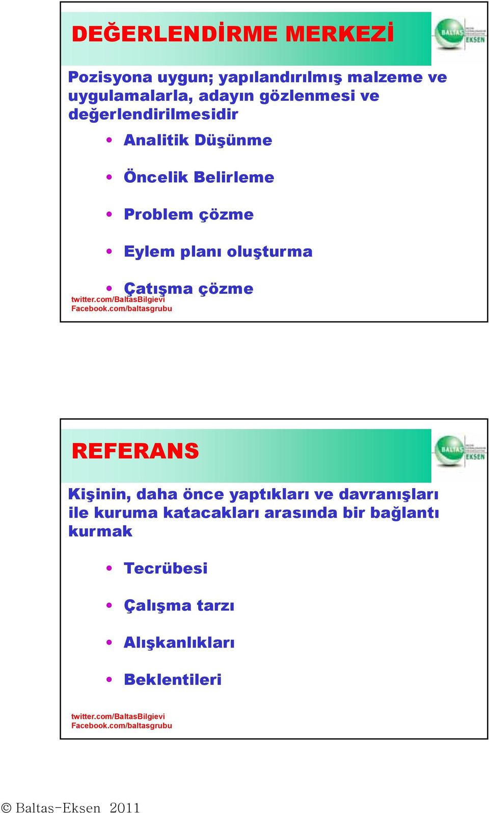 Eylem planı oluşturma Çatışma çözme REFERANS Kişinin, daha önce yaptıkları ve davranışları ile