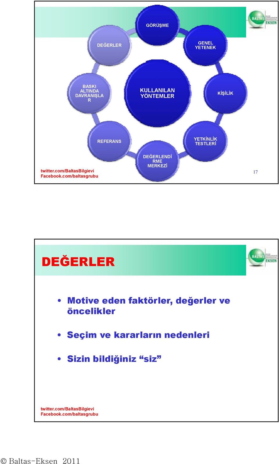 DEĞERLENDİ RME MERKEZİ 17 DEĞERLER Motive eden faktörler,