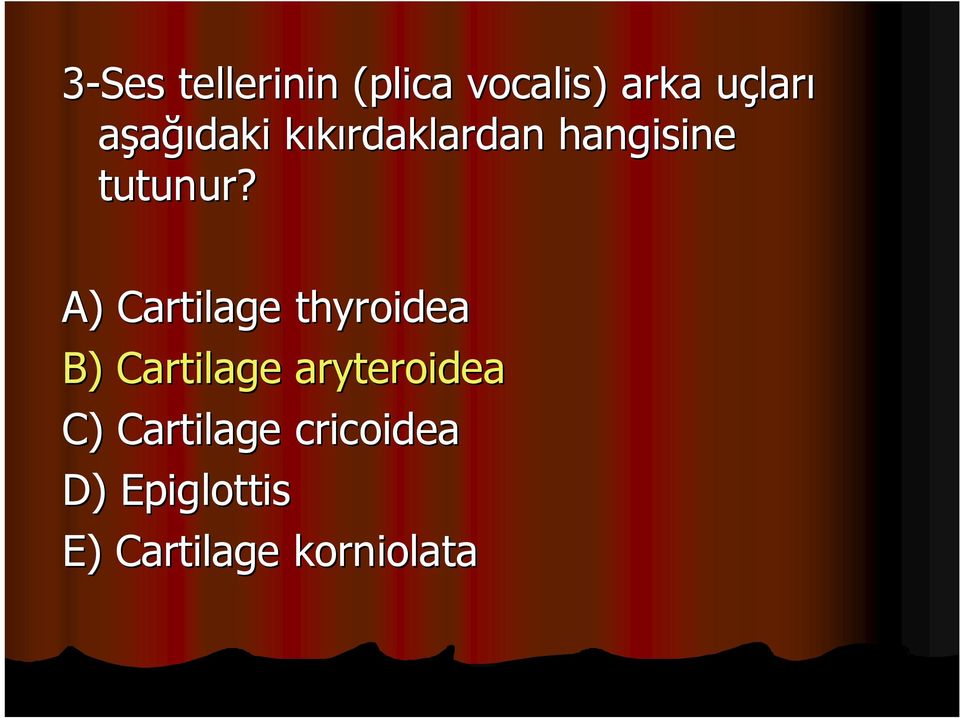 A) Cartilage thyroidea B) Cartilage aryteroidea C)