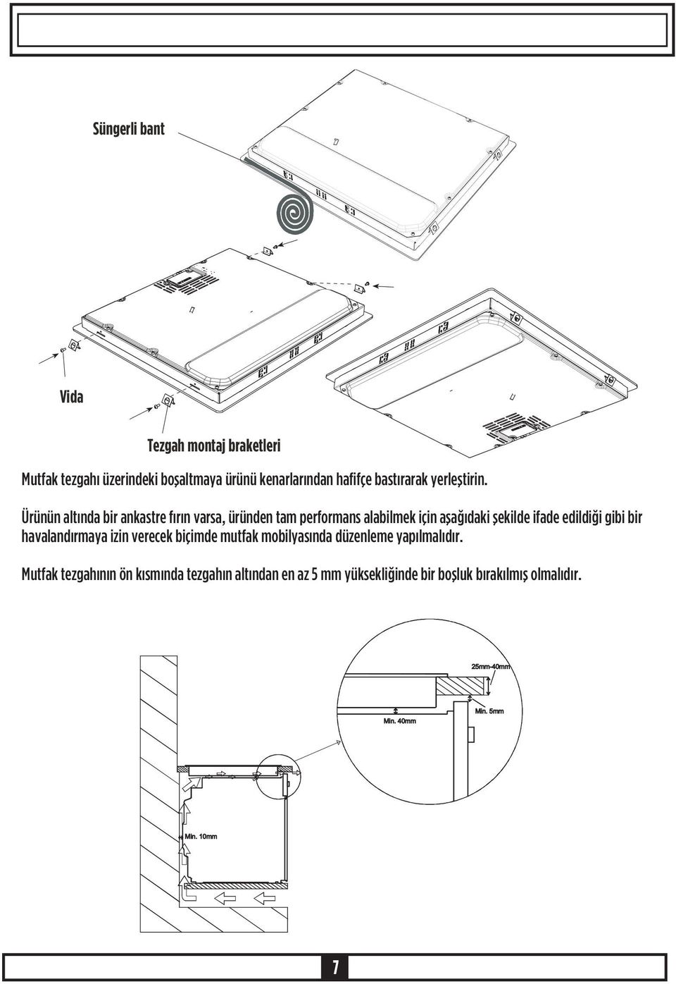 Ürünün altýnda bir ankastre fýrýn varsa, üründen tam performans alabilmek için aþaðýdaki þekilde ifade edildiði gibi