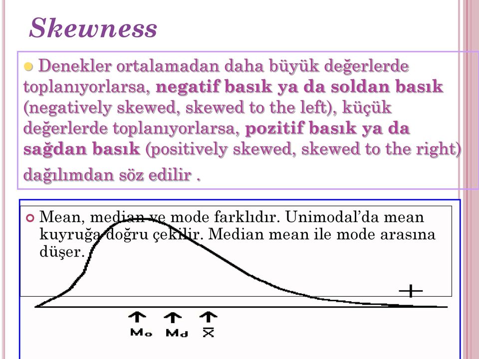 ya da sağdan basık (positively skewed, skewed to the right) dağılımdan söz edilir.