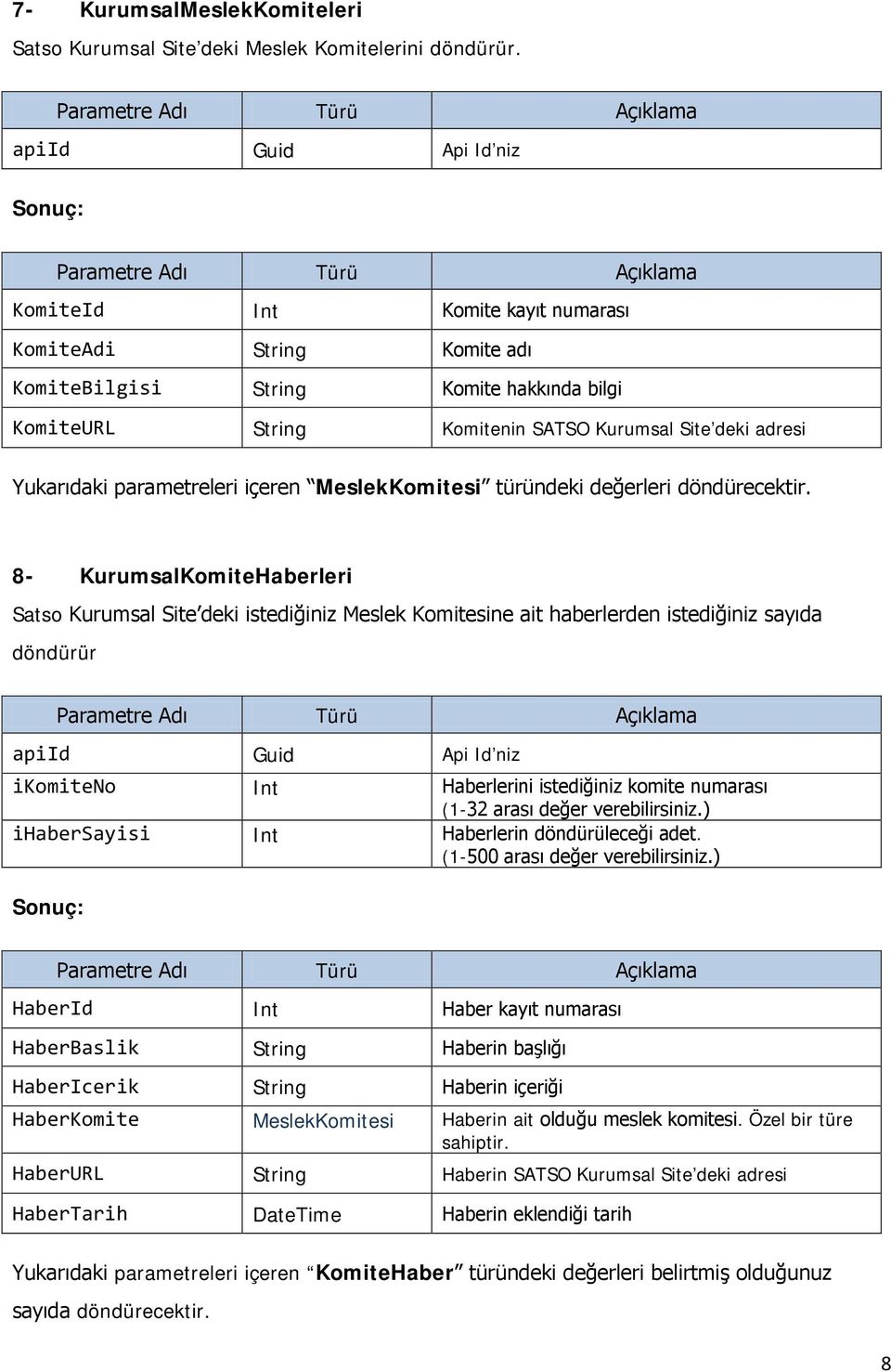 MeslekKomitesi türündeki değerleri 8- KurumsalKomiteHaberleri Satso Kurumsal Site deki istediğiniz Meslek Komitesine ait haberlerden istediğiniz sayıda döndürür ikomiteno Int Haberlerini istediğiniz