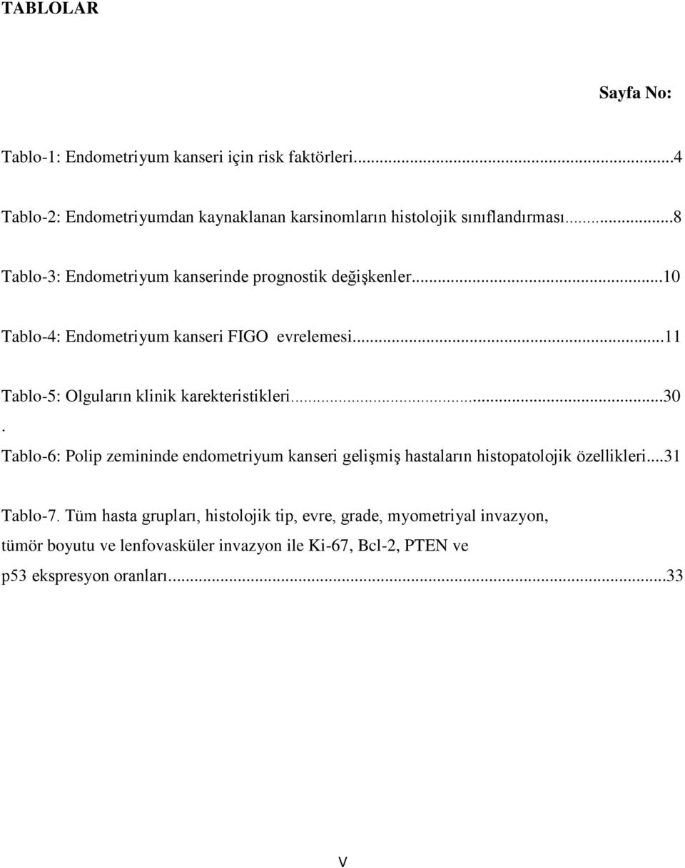 ..10 Tablo-4: Endometriyum kanseri FIGO evrelemesi...11 Tablo-5: Olguların klinik karekteristikleri...30.