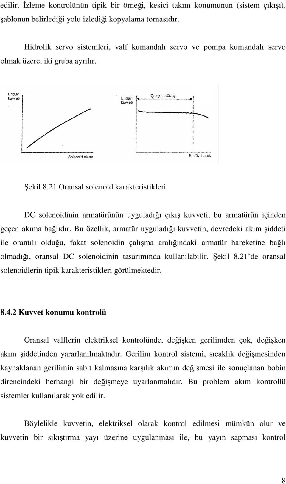 21 Oransal solenoid karakteristikleri DC solenoidinin armatürünün uyguladığı çıkış kuvveti, bu armatürün içinden geçen akıma bağlıdır.