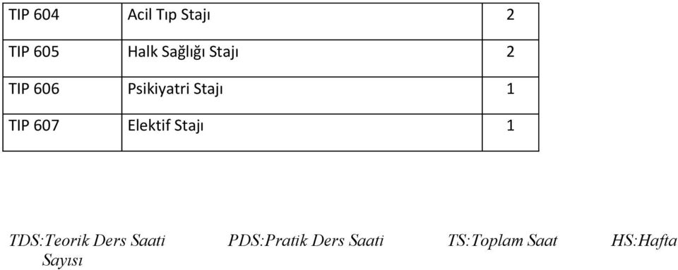 TIP 607 Elektif Stajı 1 TDS:Teorik Ders