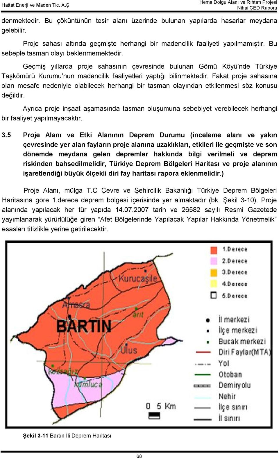 Fakat proje sahasına olan mesafe nedeniyle olabilecek herhangi bir tasman olayından etkilenmesi söz konusu değildir.