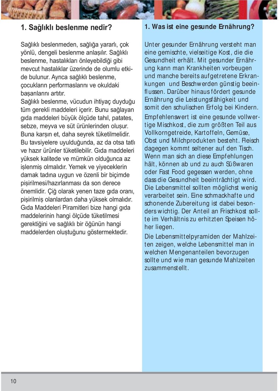 Saqlikli beslenme, vücudun ähtäyaw duyduqu tüm gereklä maddelerä äwerär. Bunu saqlayan gida maddelerä büyük ölwüde tahil, patates, sebze, meyva ve süt ürünleränden oluxur.