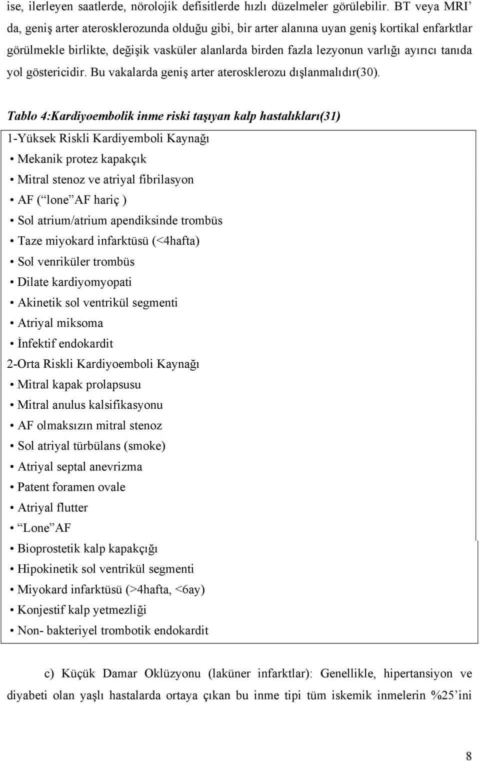 yol göstericidir. Bu vakalarda geniş arter aterosklerozu dışlanmalıdır(30).