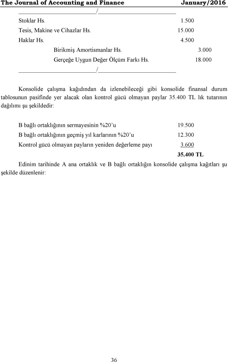 000 / Konsolide çalışma kağıdından da izlenebileceği gibi konsolide finansal durum tablosunun pasifinde yer alacak olan kontrol gücü olmayan paylar 35.