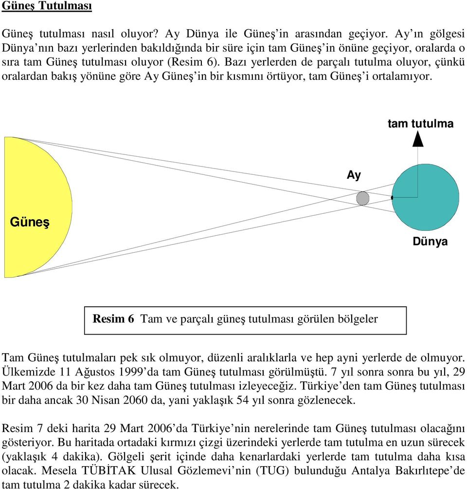 Bazı yerlerden de parçalı tutulma oluyor, çünkü oralardan bakış yönüne göre Ay Güneş in bir kısmını örtüyor, tam Güneş i ortalamıyor.