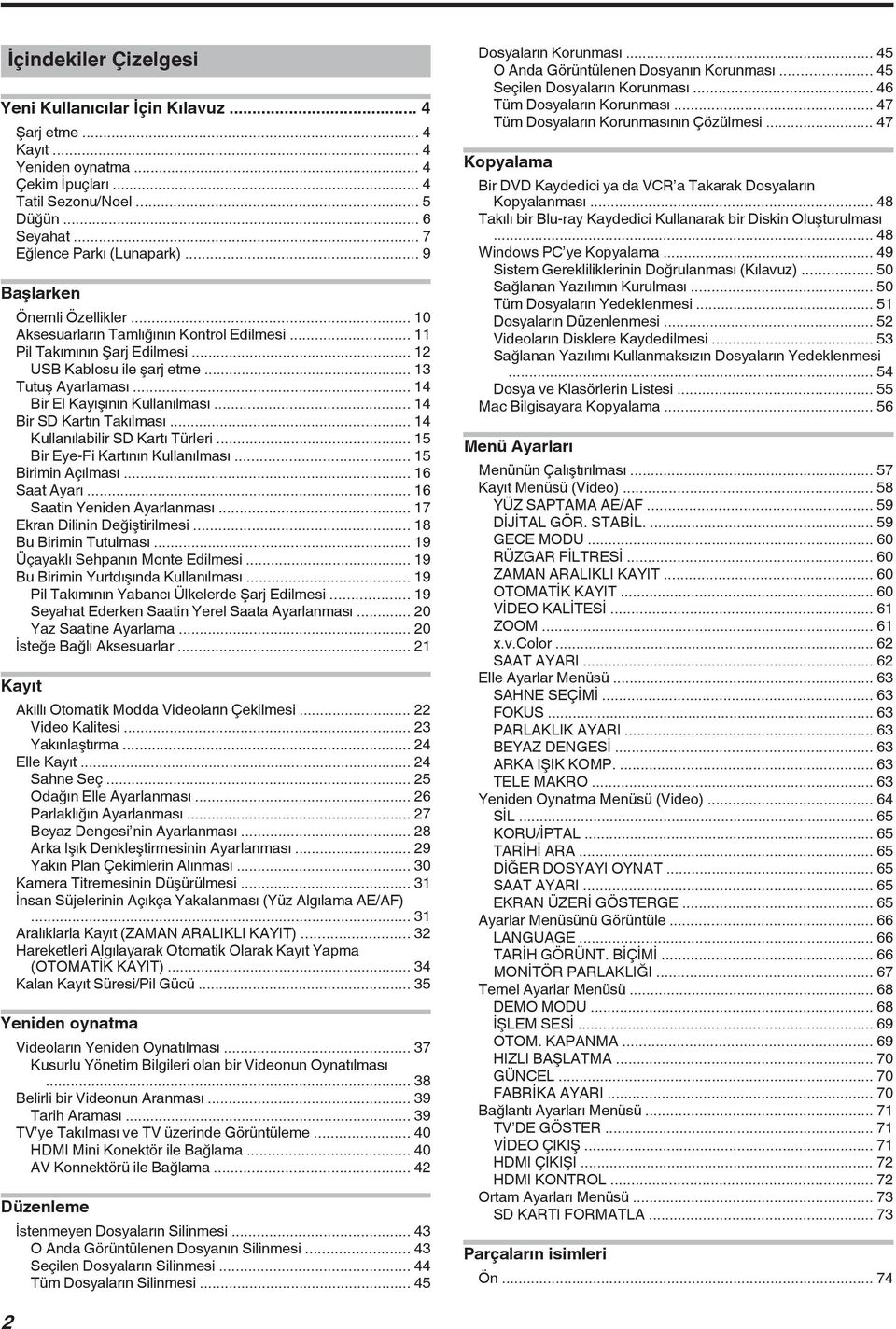 Kullanılabilir SD Kartı Türleri 15 Bir Eye-Fi Kartının Kullanılması 15 Birimin Açılması 16 Saat Ayarı 16 Saatin Yeniden Ayarlanması 17 Ekran Dilinin Değiştirilmesi 18 Bu Birimin Tutulması 19 Üçayaklı