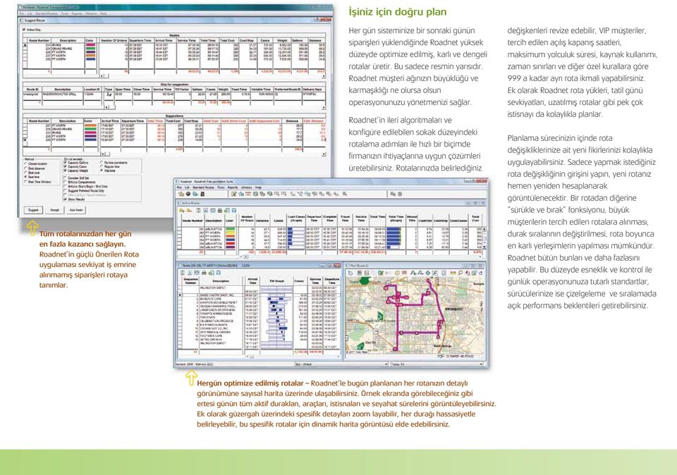 Roadnet müşteri ağınızın büyüklüğü ve karmaşıklığı ne olursa olsun operasyonunuzu yönetmenizi sağlar.