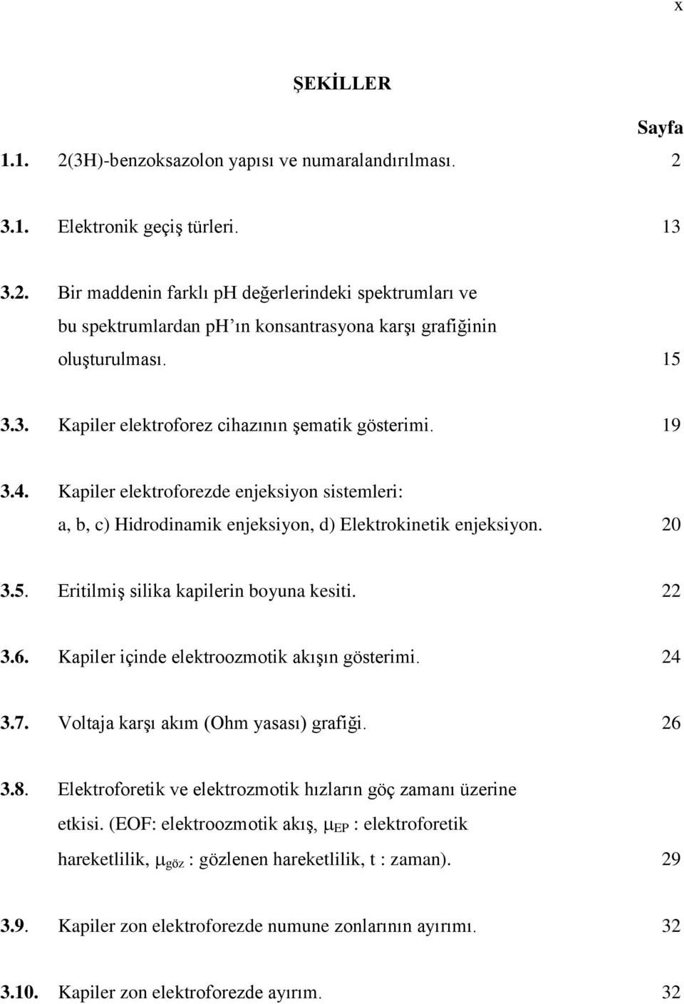 22 3.6. Kapiler içinde elektroozmotik akıģın gösterimi. 24 3.7. Voltaja karģı akım (hm yasası) grafiği. 26 3.8. Elektroforetik ve elektrozmotik hızların göç zamanı üzerine etkisi.