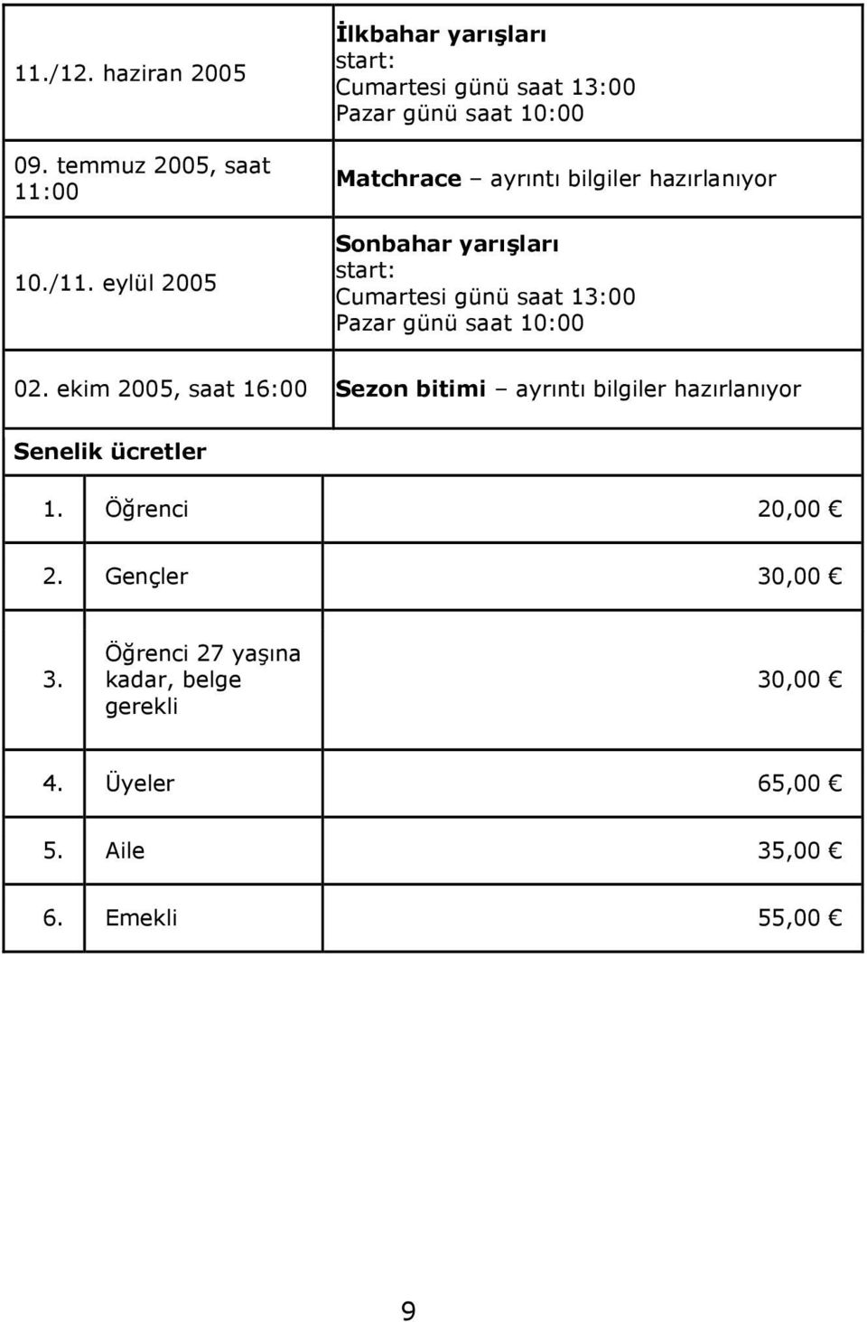 hazırlanıyor Sonbahar yarışları start: Cumartesi günü saat 13:00 Pazar günü saat 10:00 02.