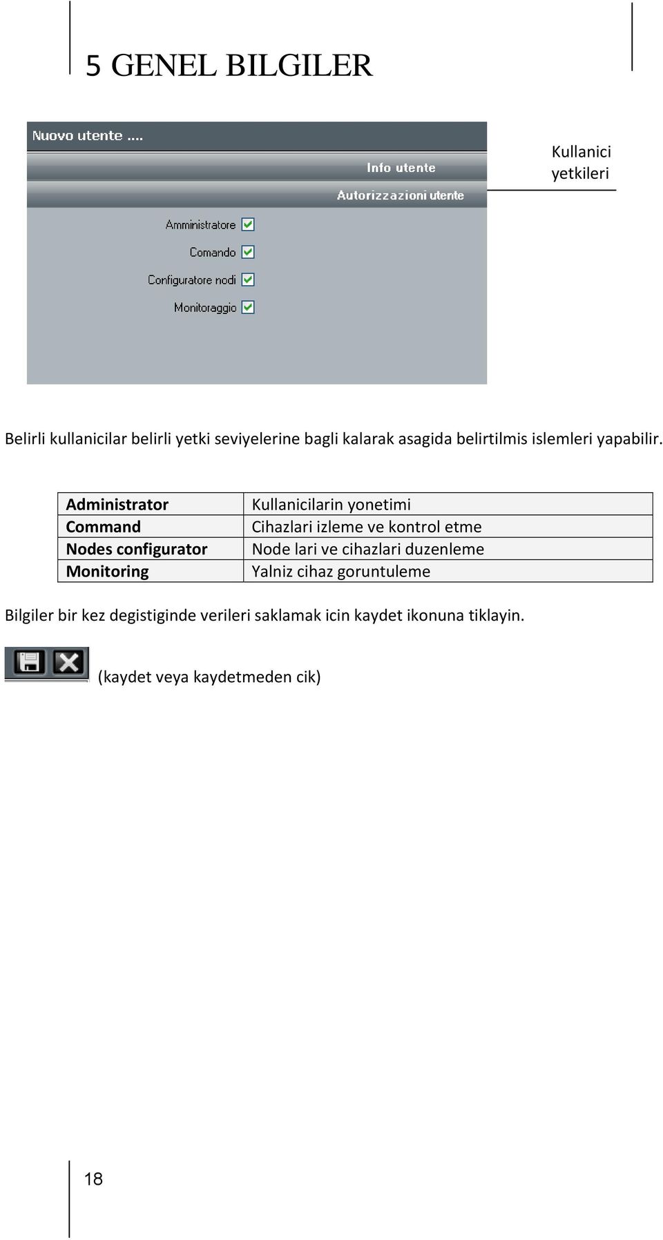 Administrator Command Nodes configurator Monitoring Kullanicilarin yonetimi Cihazlari izleme ve kontrol