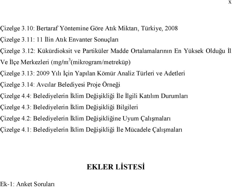 13: 2009 Yılı İçin Yapılan Kömür Analiz Türleri ve Adetleri Çizelge 3.14: Avcılar Belediyesi Proje Örneği Çizelge 4.