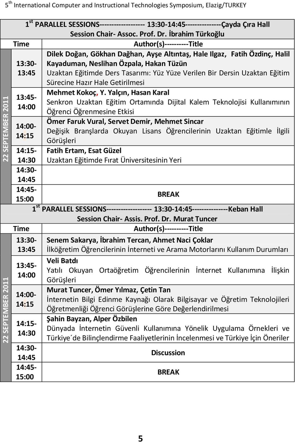 Dersin Uzaktan Eğitim Sürecine Hazır Hale Getirilmesi 13:45-14:00 14:00-14:15 Mehmet Kokoç, Y.