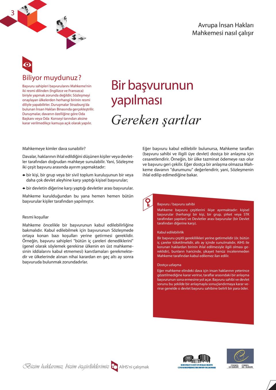 Duruşmalar Strazburg'da bulunan İnsan Hakları Binasında gerçekleştrilir. Duruşmalar, davanın özelliğine göre Oda Başkanı veya Oda Konseyi tarından aksine karar verilmedikçe kamuya açık olarak yapılır.