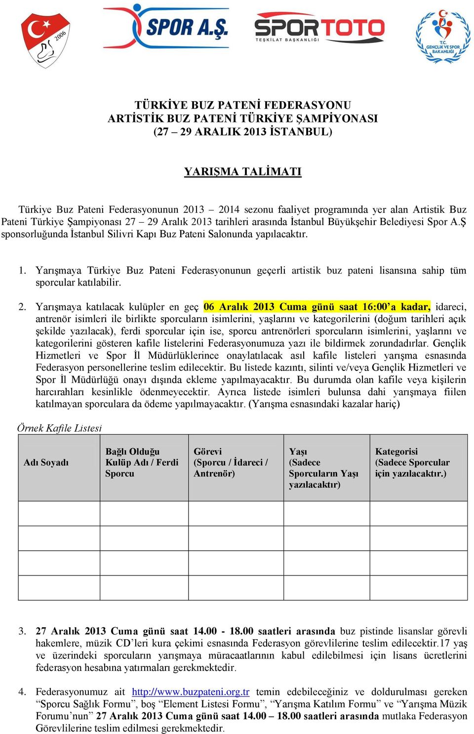 Yarışmaya Türkiye Buz Pateni Federasyonunun geçerli artistik buz pateni lisansına sahip tüm sporcular katılabilir. 2.