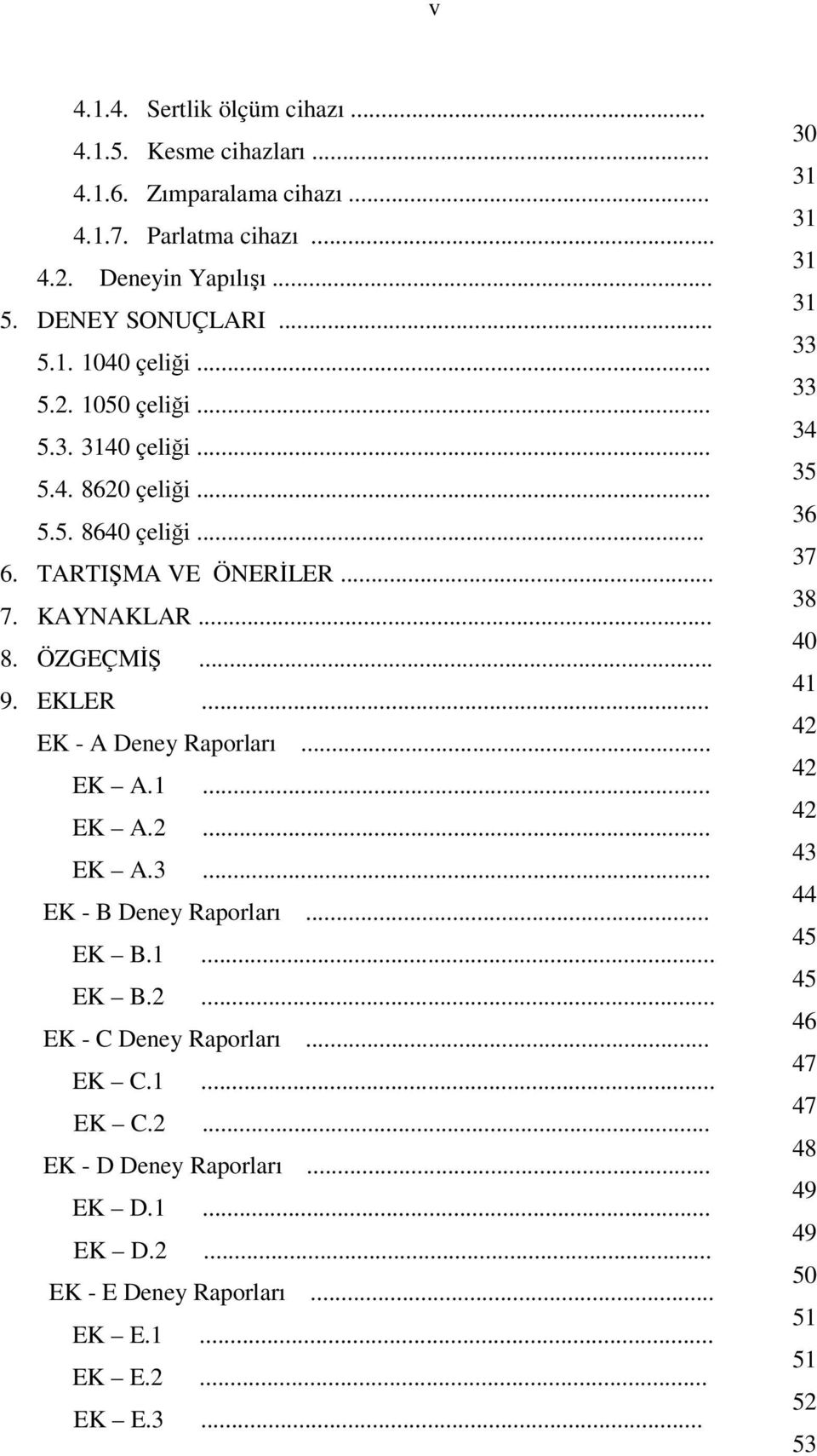 .. EK - A Deney Raporları... EK A.1... EK A.2... EK A.3... EK - B Deney Raporları... EK B.1... EK B.2... EK - C Deney Raporları... EK C.1... EK C.2... EK - D Deney Raporları.