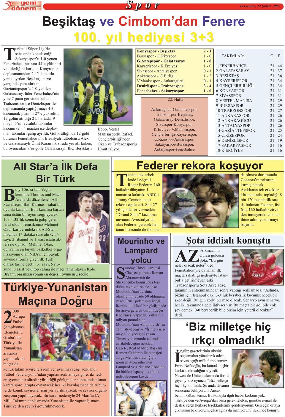 Trabzonspor ise Denizlispor ile deplasmanda yaptýðý maçý 4-3 kazanarak puanýný 27 e yükseltti. 19 golün atýldýðý 21.