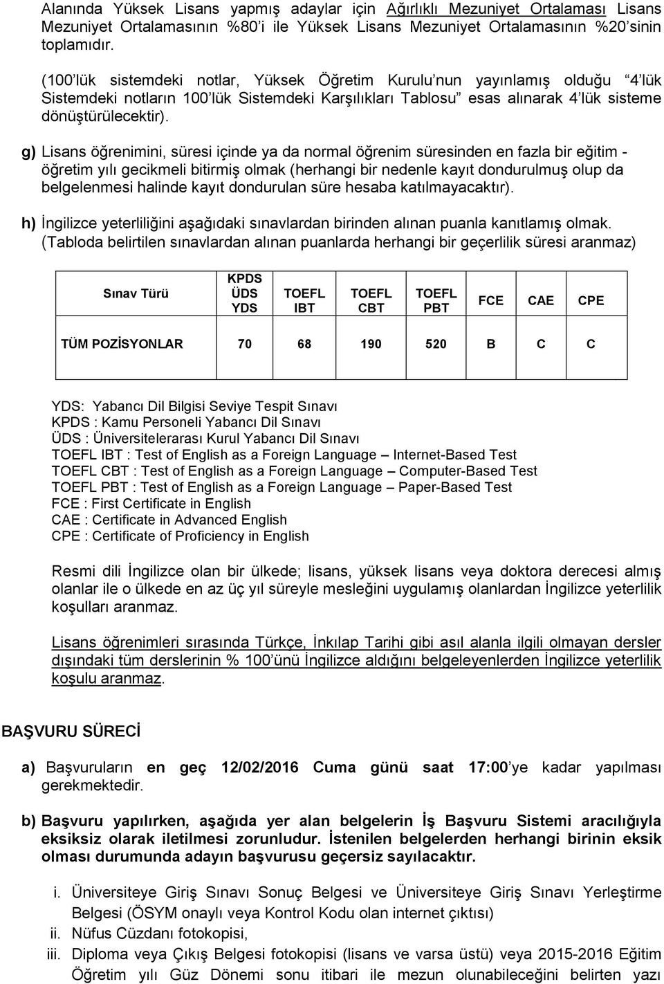 g) Lisans öğrenimini, süresi içinde ya da normal öğrenim süresinden en fazla bir eğitim - öğretim yılı gecikmeli bitirmiş olmak (herhangi bir nedenle kayıt dondurulmuş olup da belgelenmesi halinde