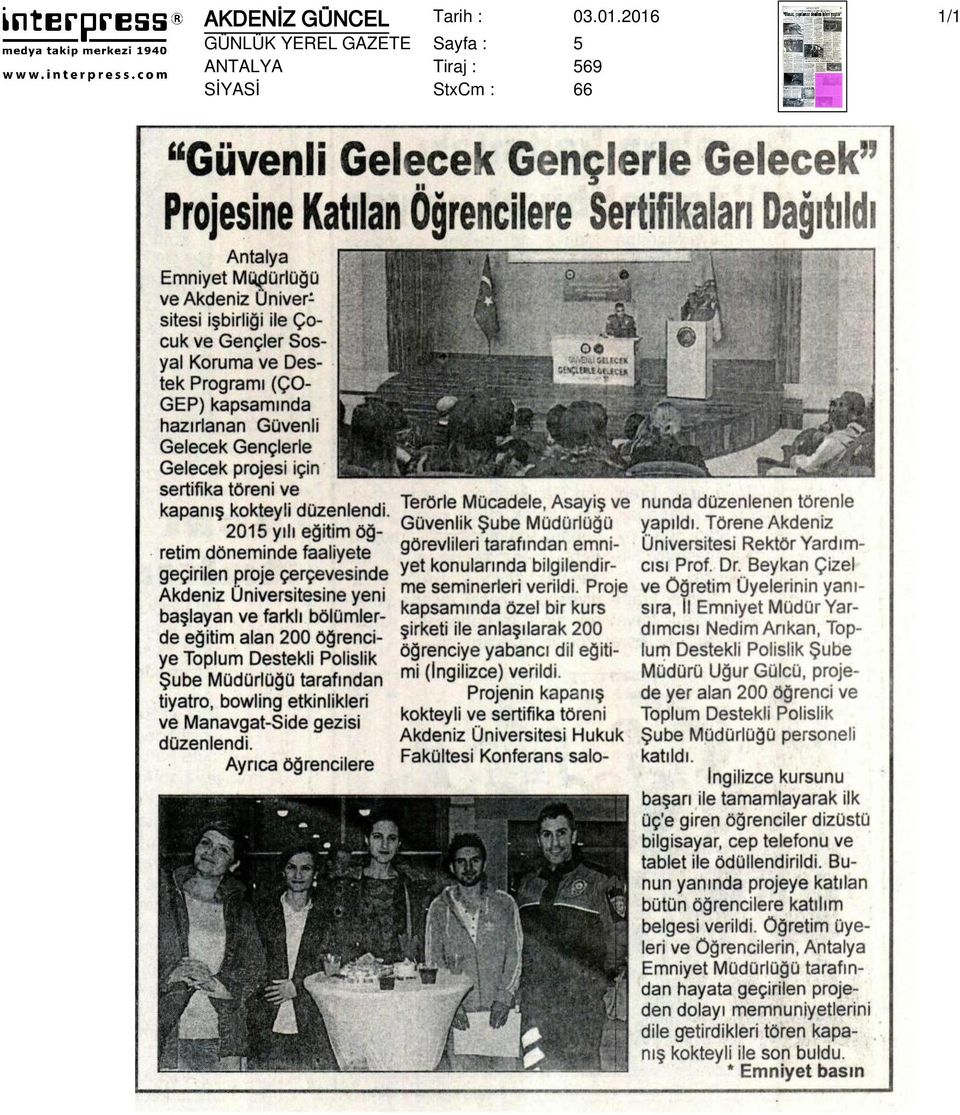 GAZETE Sayfa : 5 ANTALYA