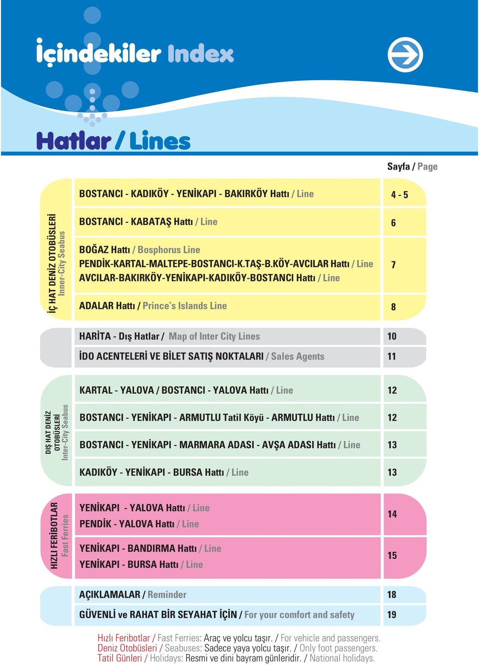 Sales Agents 10 11 KARTAL YALOVA / YALOVA Hatt / Line 12 DIfi HAT DEN Z OTOBÜSLER InterCity Seabus YEN KAPI ARMUTLU Tatil Köyü ARMUTLU Hatt / Line YEN KAPI MARMARA ADASI AVfiA ADASI Hatt / Line 12 13
