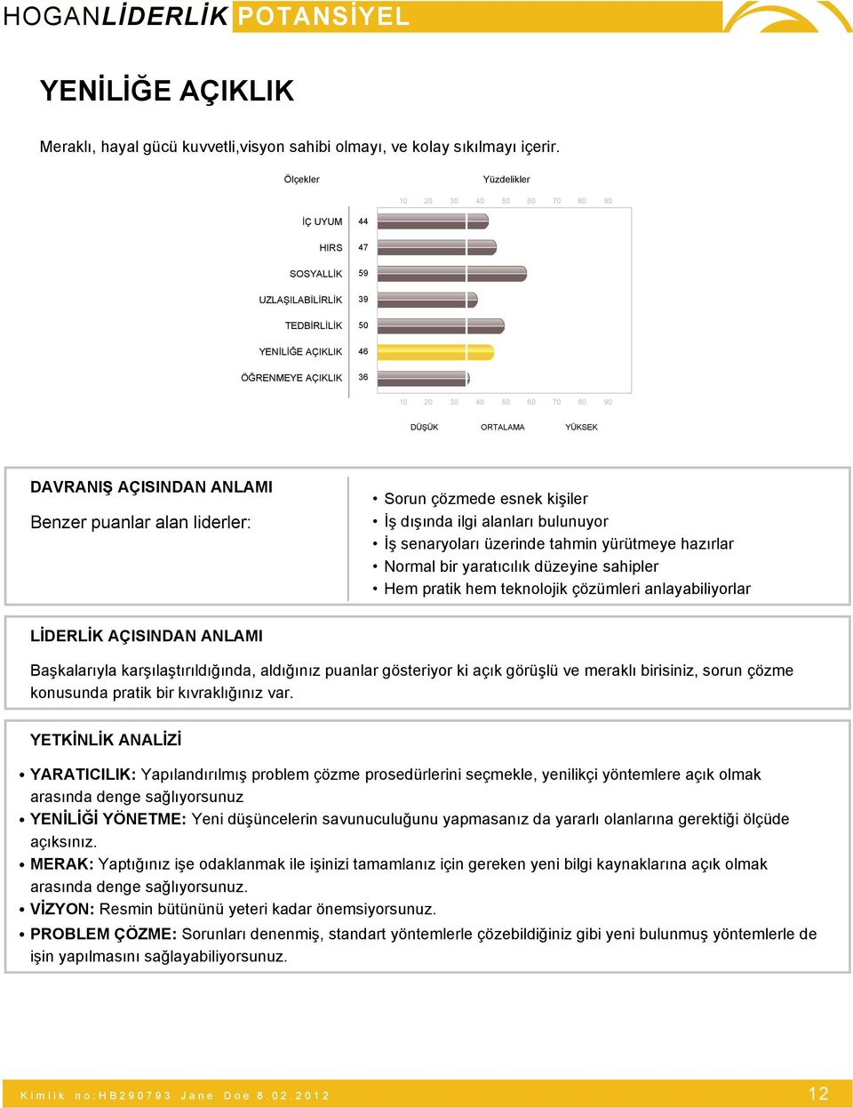 liderler: Sorun çözmede esnek kişiler İş dışında ilgi alanları bulunuyor İş senaryoları üzerinde tahmin yürütmeye hazırlar Normal bir yaratıcılık düzeyine sahipler Hem pratik hem teknolojik çözümleri