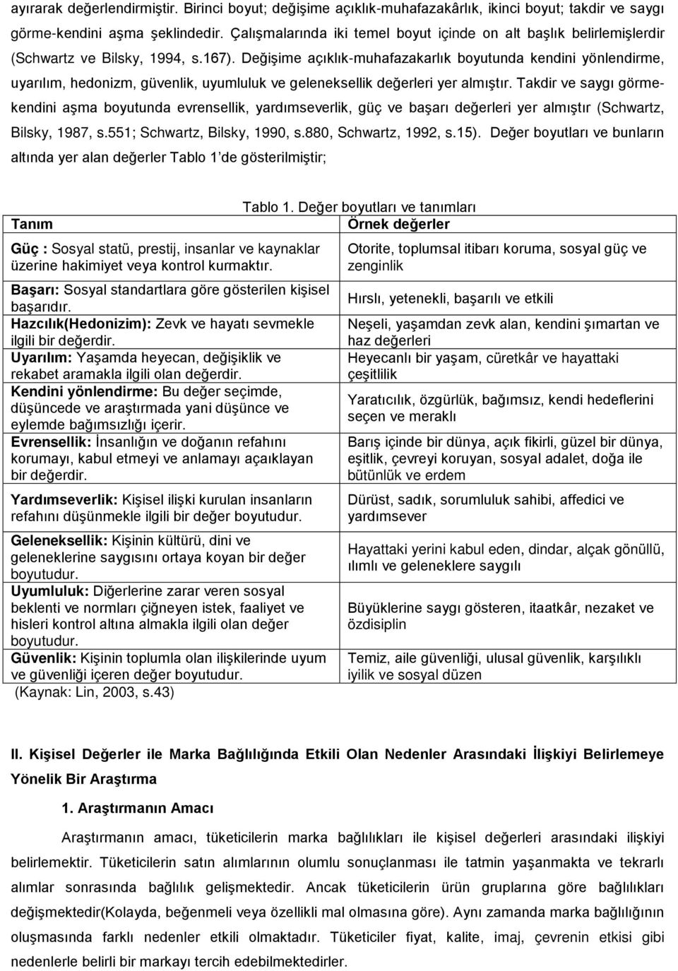 Değişime açıklık-muhafazakarlık boyutunda kendini yönlendirme, uyarılım, hedonizm, güvenlik, uyumluluk ve geleneksellik değerleri yer almıştır.