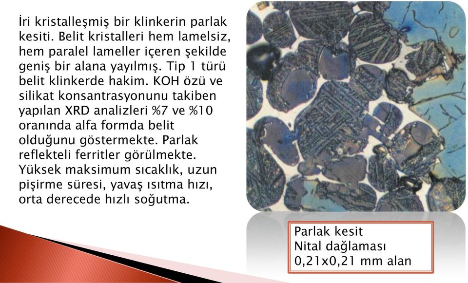 Tip 1 türü belit klinkerde hakim.