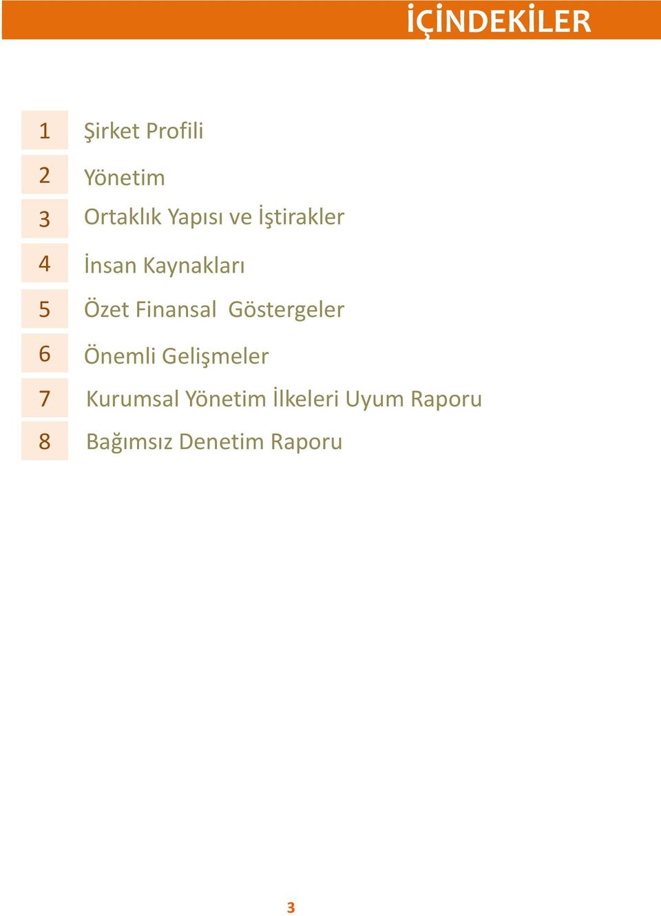 Finansal Göstergeler 6 Önemli Gelişmeler 7 Kurumsal