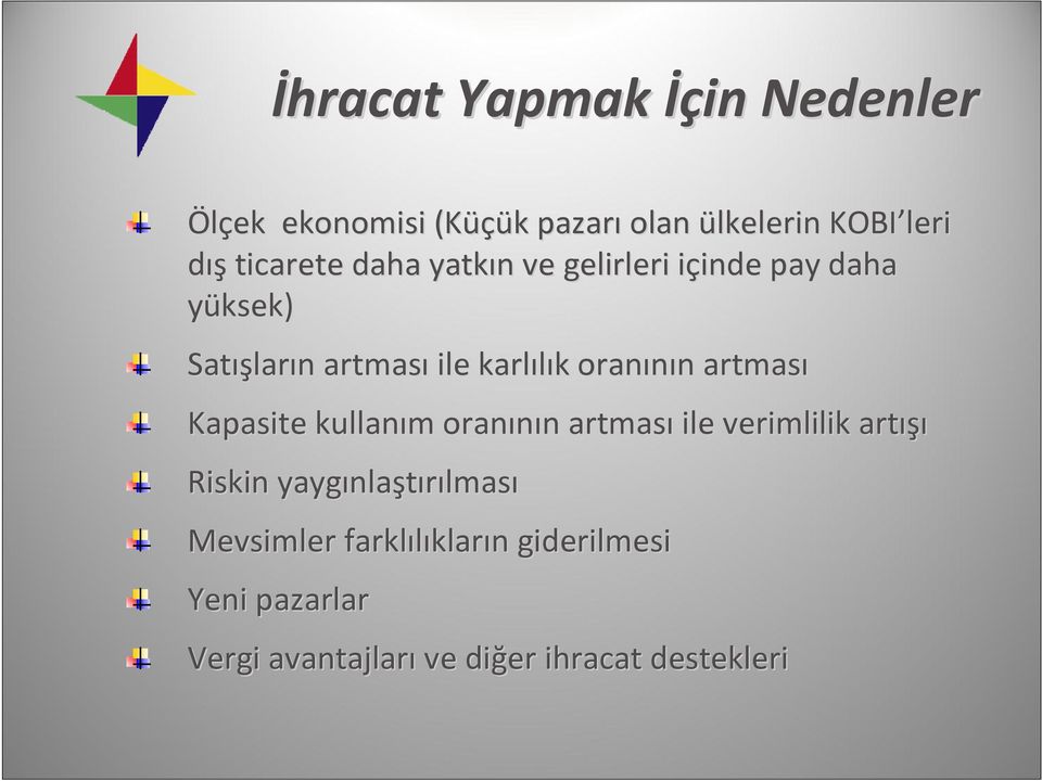 oranının n artması Kapasite kullanım m oranının n artması ile verimlilik artışı Riskin yaygınla