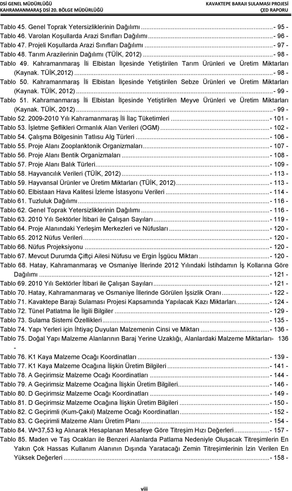 Kahramanmaraş İli Elbistan İlçesinde Yetiştirilen Tarım Ürünleri ve Üretim Miktarları (Kaynak. TÜİK,2012)... - 98 - Tablo 50.