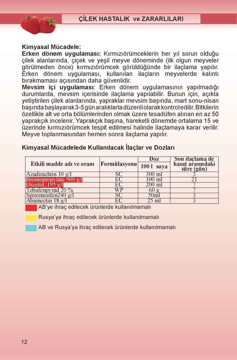 Mevsim içi uygulaması: Erken dönem uygulamasının yapılmadığı durumlarda, uygulamas, kullan lan mevsim içerisinde ilaçlar n meylerde ilaçlama yapılabilir.