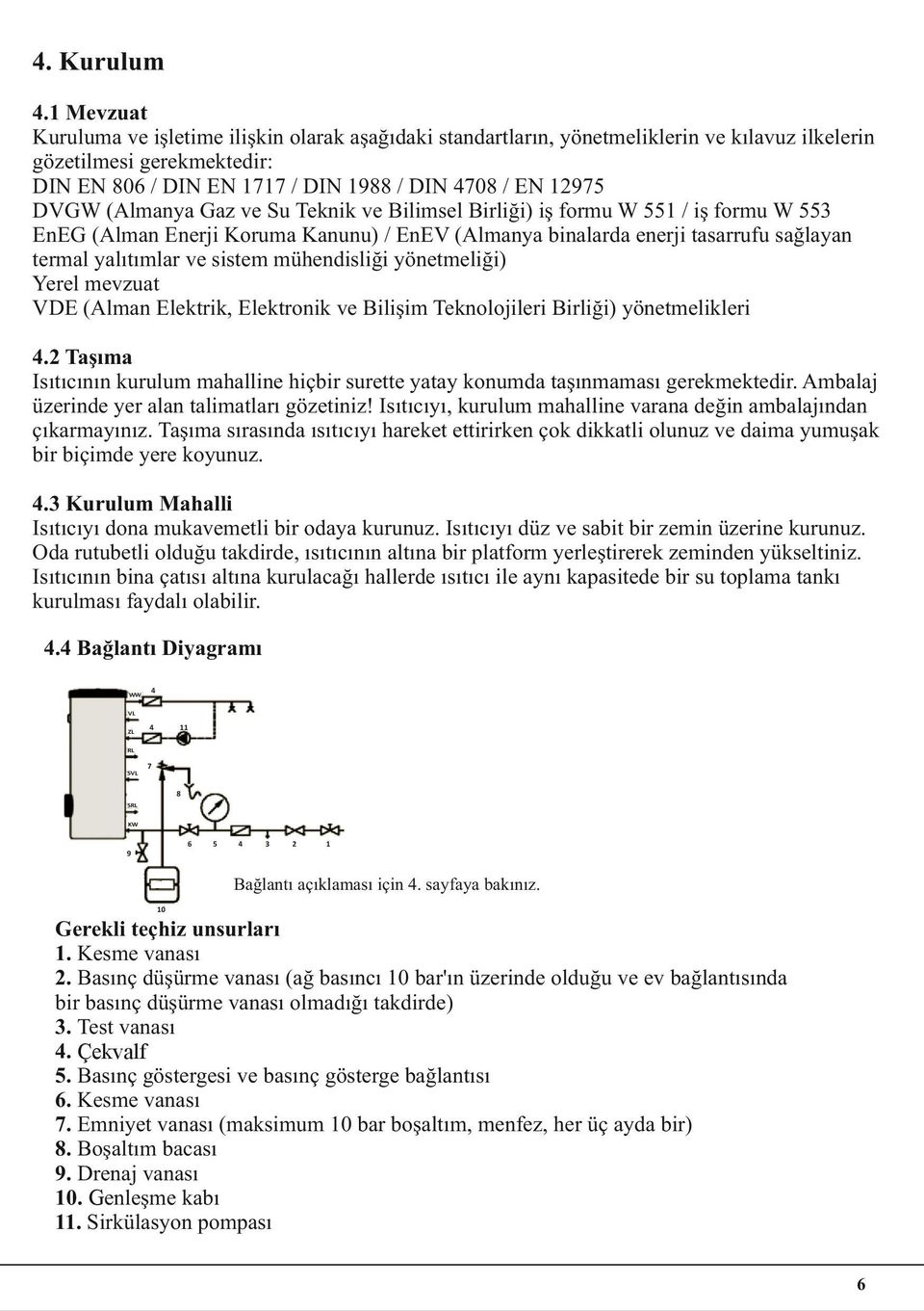 ve Su Teknik ve Bilimsel Birliği) iş formu W 551 / iş formu W 553 EnEG (Alman Enerji Koruma Kanunu) / EnEV (Almanya binalarda enerji tasarrufu sağlayan termal yalıtımlar ve sistem mühendisliği