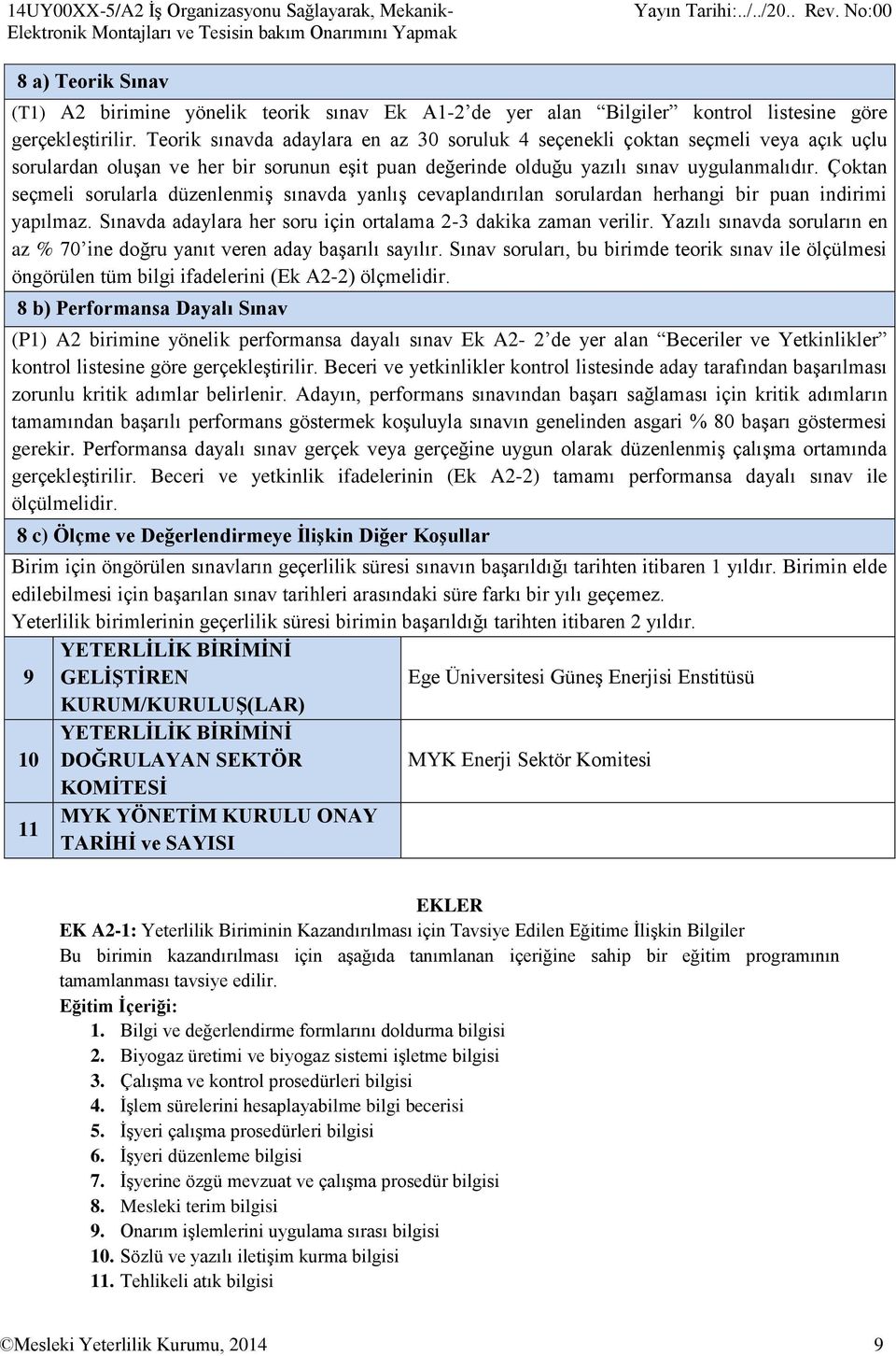 Teorik sınavda adaylara en az 30 soruluk 4 seçenekli çoktan seçmeli veya açık uçlu sorulardan oluşan ve her bir sorunun eşit puan değerinde olduğu yazılı sınav uygulanmalıdır.