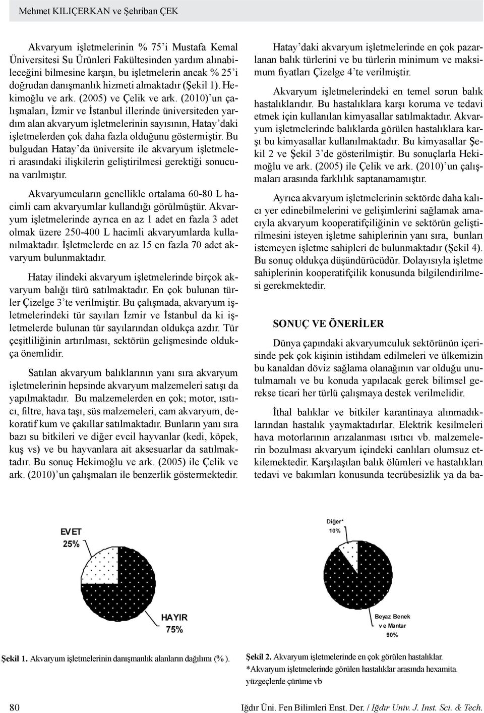 (2010) un çalışmaları, İzmir ve İstanbul illerinde üniversiteden yardım alan akvaryum işletmelerinin sayısının, Hatay daki işletmelerden çok daha fazla olduğunu göstermiştir.