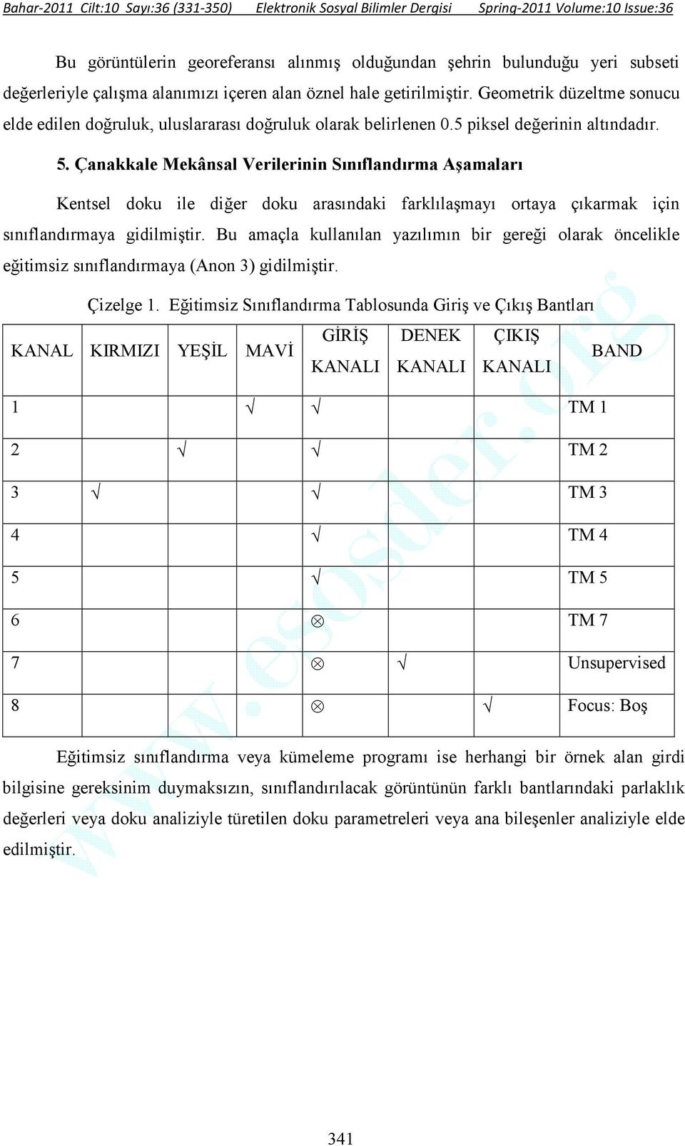 Çanakkale Mekânsal Verilerinin Sınıflandırma Aşamaları Kentsel doku ile diğer doku arasındaki farklılaşmayı ortaya çıkarmak için sınıflandırmaya gidilmiştir.