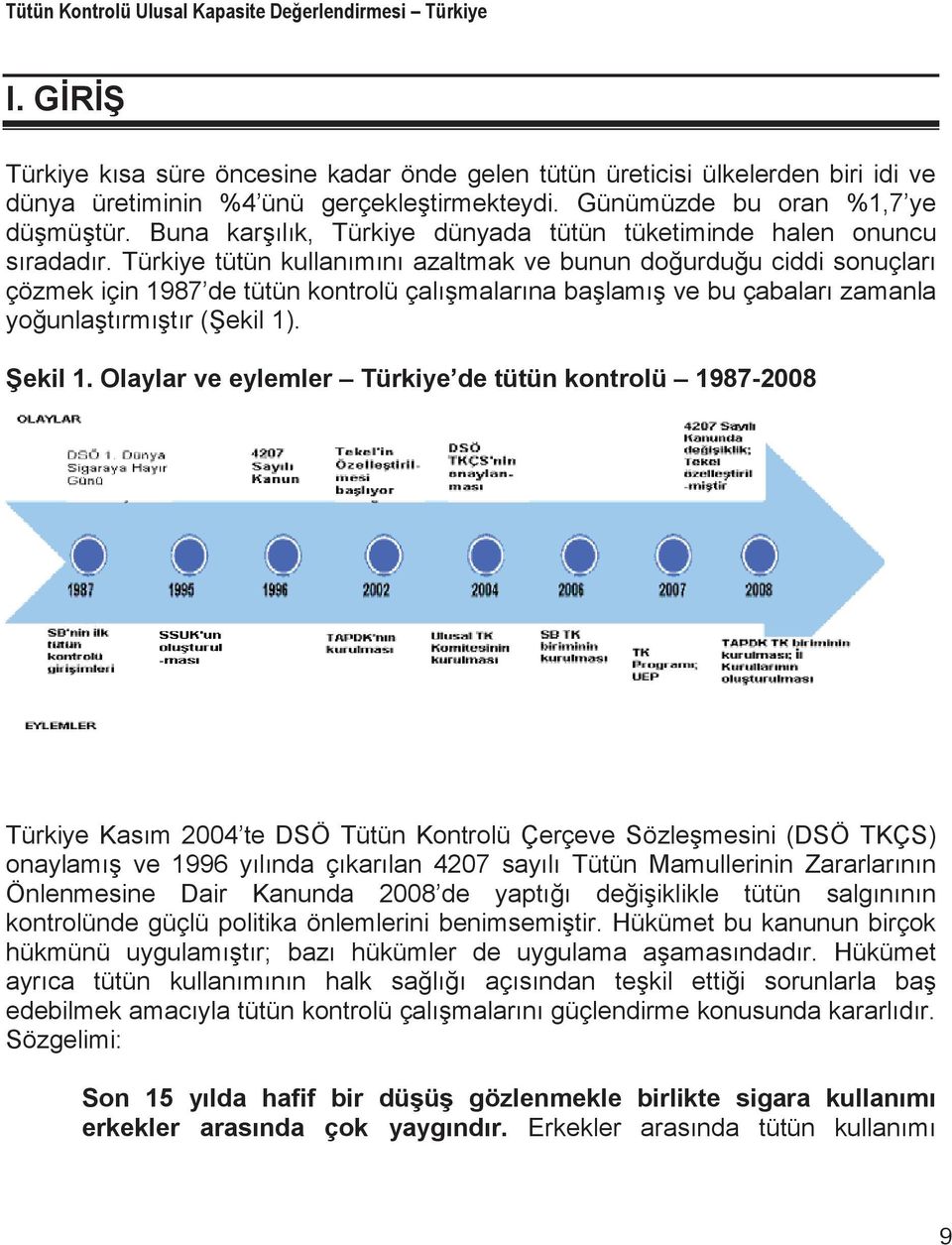 Türkiye tütün kullanımını azaltmak ve bunun dourduu ciddi sonuçları çözmek için 1987 de tütün kontrolü çalımalarına balamı ve bu çabaları zamanla younlatırmıtır (ekil 1). ekil 1.