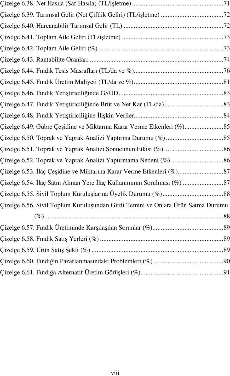 Fındık Üretim Maliyeti (TL/da ve %)...81 Çizelge 6.46. Fındık Yetiştiriciliğinde GSÜD...83 Çizelge 6.47. Fındık Yetiştiriciliğinde Brüt ve Net Kar (TL/da)...83 Çizelge 6.48.