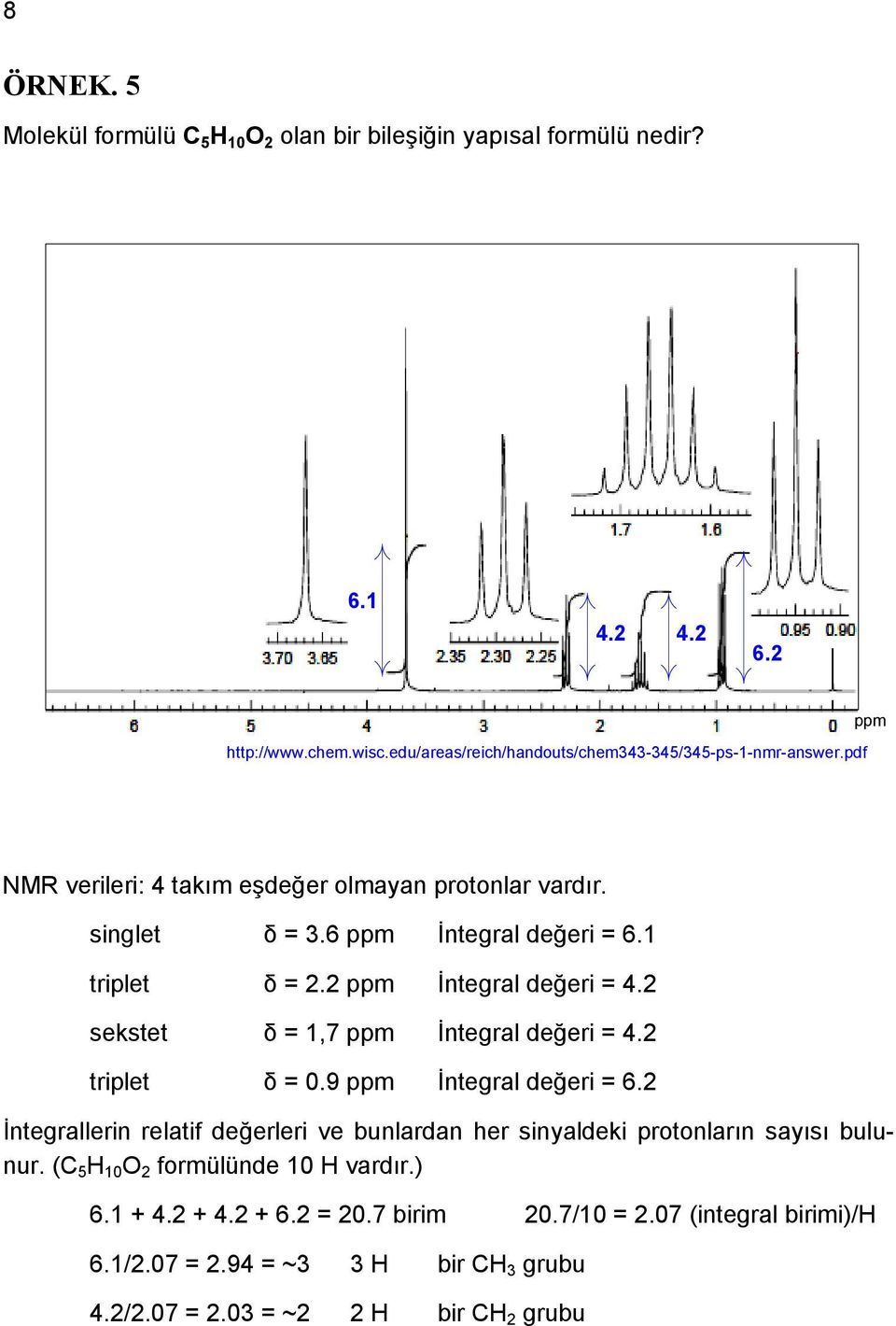 1 triplet δ =. İntegral değeri = 4. sekstet δ = 1,7 İntegral değeri = 4. triplet δ = 0.9 İntegral değeri = 6.