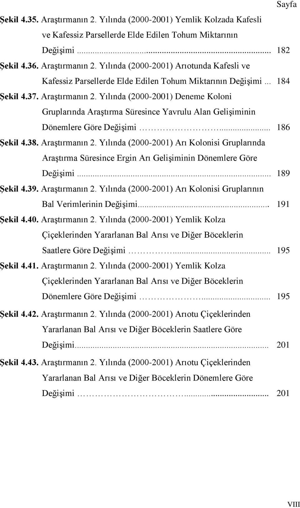 .. 189 Şekil 4.39. Araştırmanın 2. Yılında (2000-2001) Arı Kolonisi Gruplarının Bal Verimlerinin Değişimi... 191 Şekil 4.40. Araştırmanın 2. Yılında (2000-2001) Yemlik Kolza Çiçeklerinden Yararlanan Bal Arısı ve Diğer Böceklerin Saatlere Göre Değişimi.