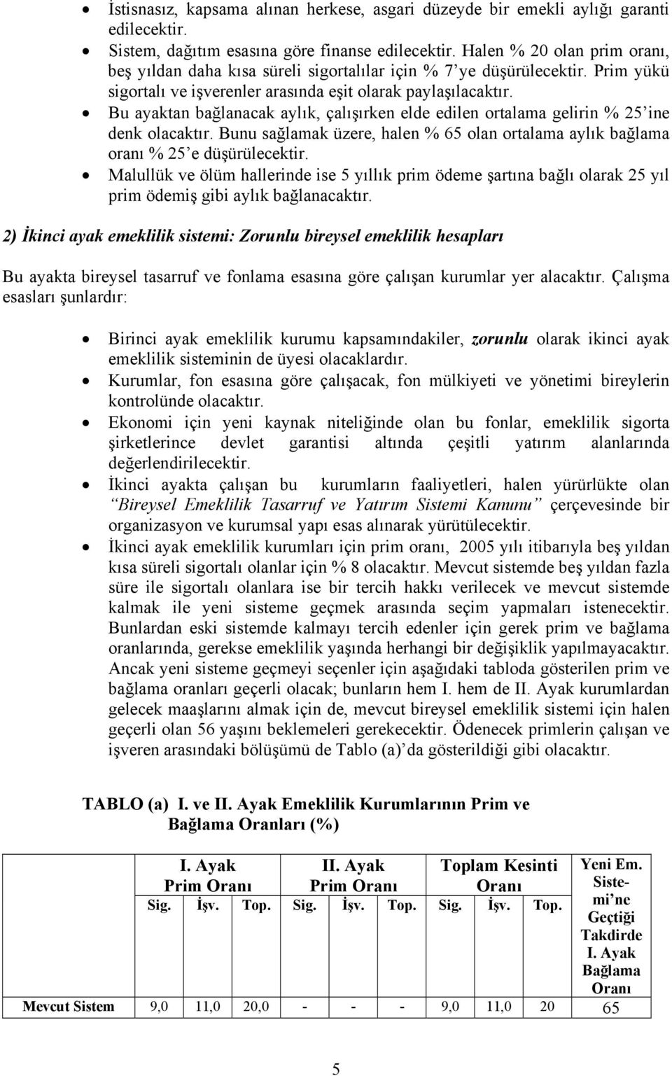 Bu ayaktan bağlanacak aylık, çalışırken elde edilen ortalama gelirin % 25 ine denk olacaktır. Bunu sağlamak üzere, halen % 65 olan ortalama aylık bağlama oranı % 25 e düşürülecektir.